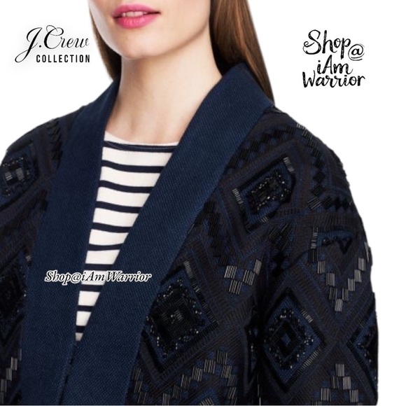J.Crew Collection black beaded embroidered linen navy topcoat *shop@iamwarrior - Picture 3 of 15